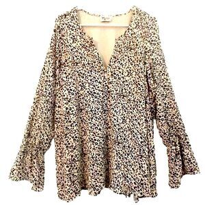 SHOW ME YOUR MUMU Brown & Black Print Trumpet Sleeve Relaxed Flared Tunic- Large